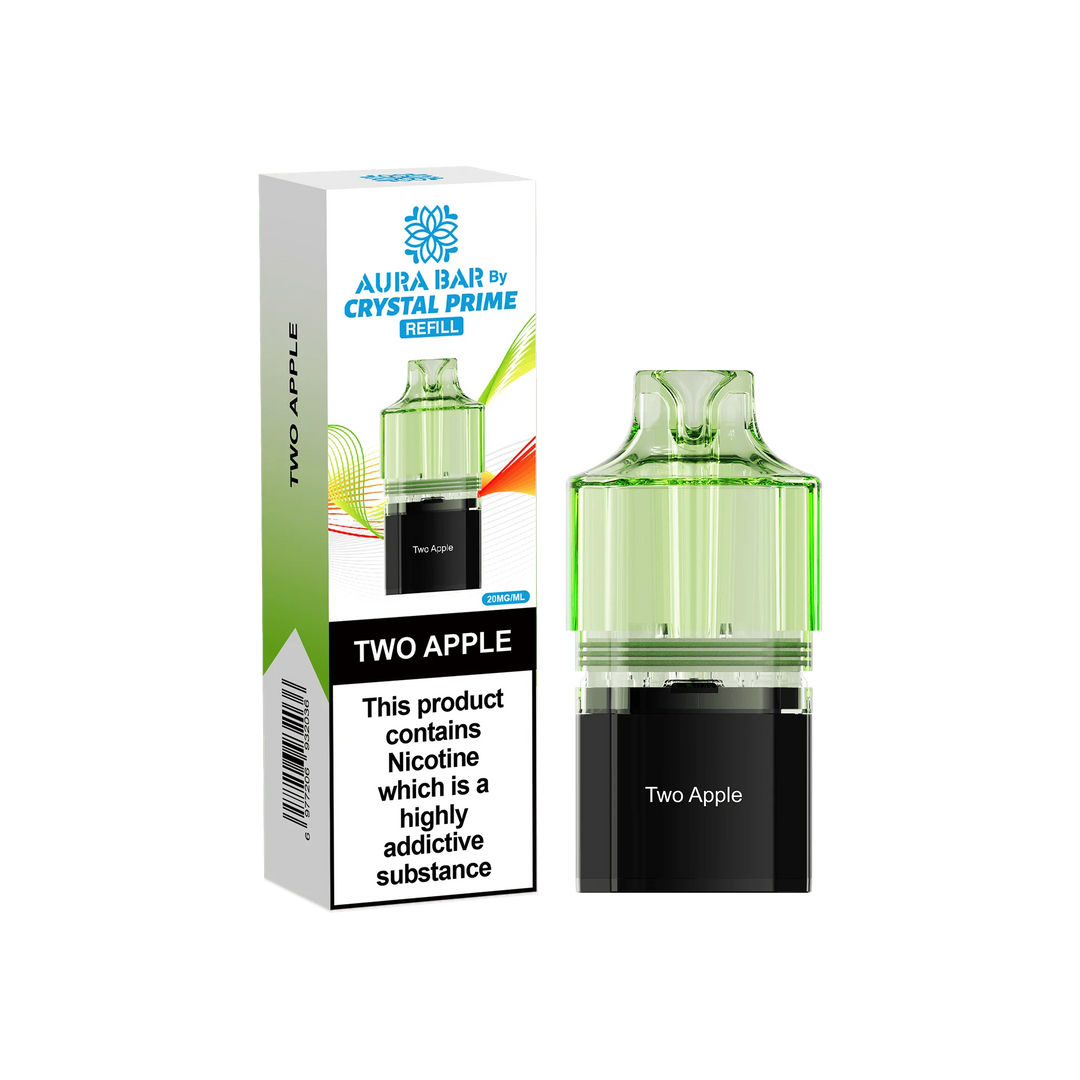 Two Apple Aura Bar Crystal Prime 10K Replacement Pods – long-lasting prefilled vape pods with rich flavours and smooth performance