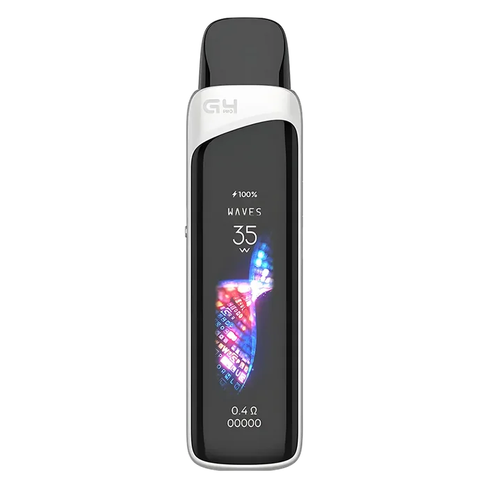 Uwell Caliburn G4 Pro Pod Kit in Frost White – advanced pod system with 1000mAh built-in battery, 2ml refillable pods, OLED display, and airflow control for MTL and RDTL vaping.