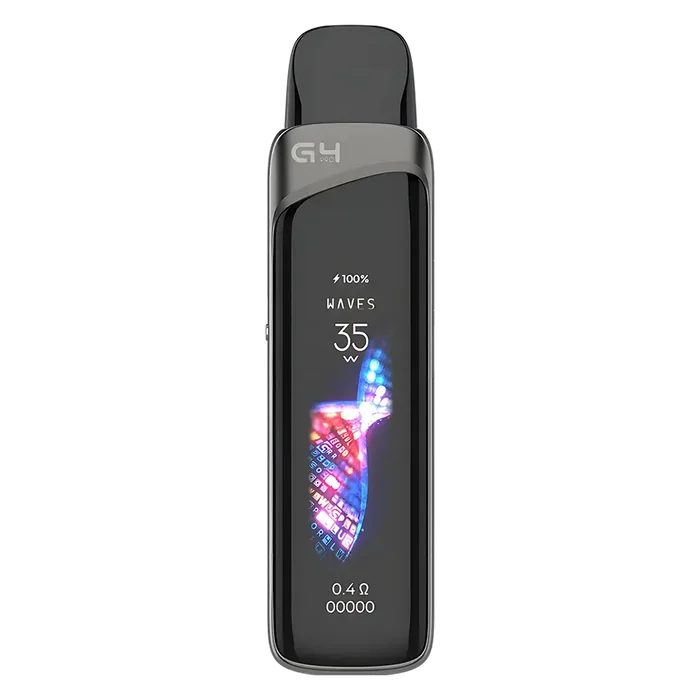 Uwell Caliburn G4 Pro Pod Kit in Iron Gray – advanced pod system with 1000mAh built-in battery, 2ml refillable pods, OLED display, and airflow control for MTL and RDTL vaping.