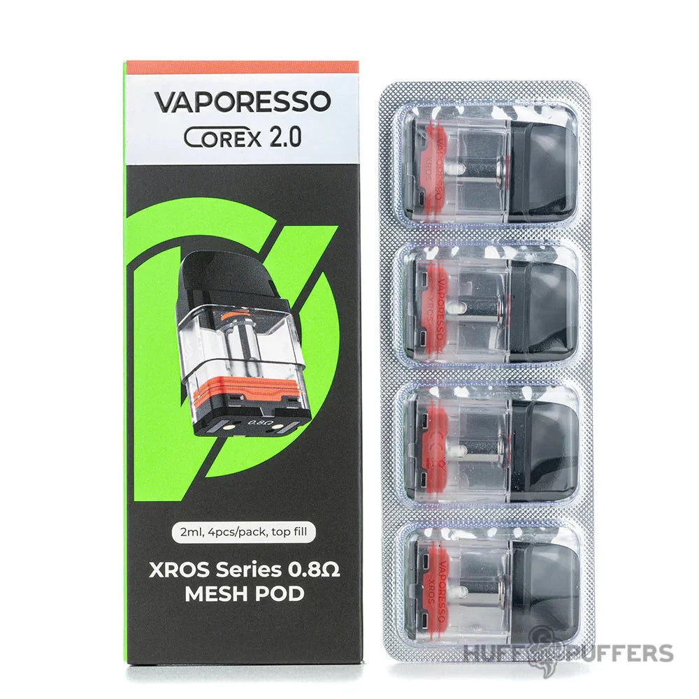 Vaporesso XROS Corex 2.0 Pods in 0.8Ω – 2ml refillable, leak-proof design with Corex heating tech, long-lasting coils for XROS kits.