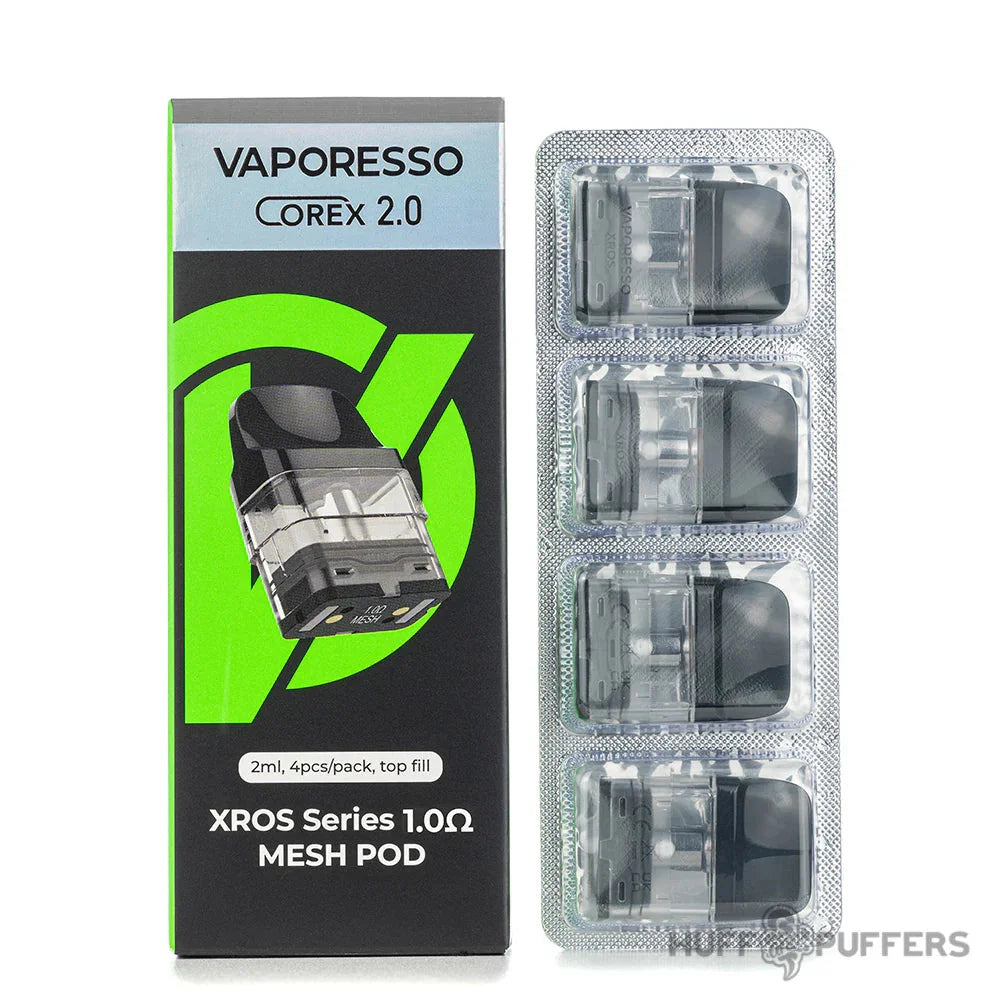 Vaporesso XROS Corex 2.0 Pods in 1.0Ω – 2ml refillable, leak-proof design with Corex heating tech, long-lasting coils for XROS kits.