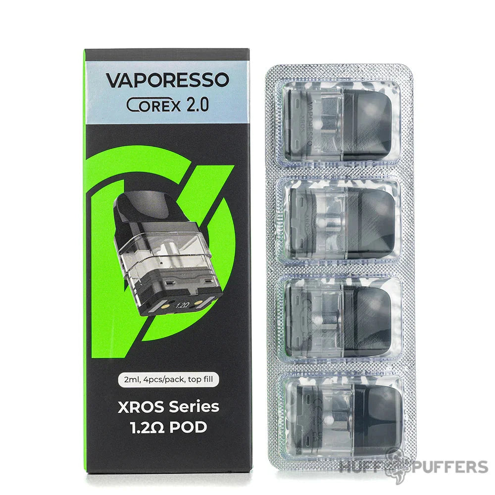 Vaporesso XROS Corex 2.0 Pods in 1.2Ω – 2ml refillable, leak-proof design with Corex heating tech, long-lasting coils for XROS kits.