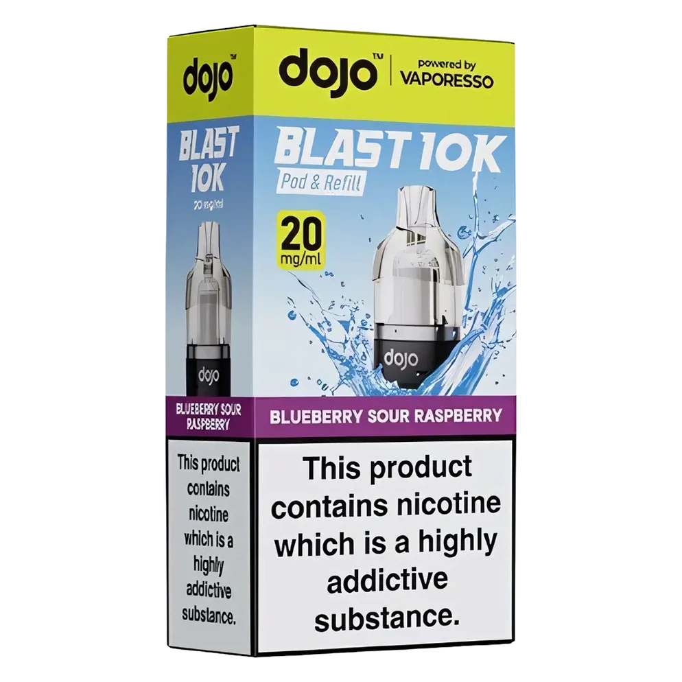 Vaporesso DOJO Blast 10K Prefilled Pods blueberry sour raspberry Flavor prefilled vape pods designed for convenient, long-lasting vaping with a smooth and flavorful experience.
