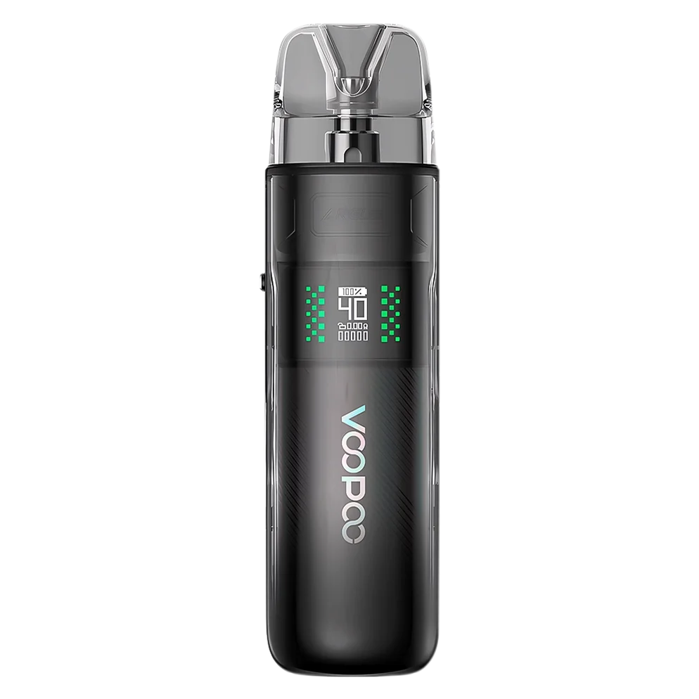 VooPoo Argus E40 Pod Kit in spray black featuring an 1800mAh battery, adjustable 5W to 40W output, 0.42-inch OLED screen and adjustable airflow.