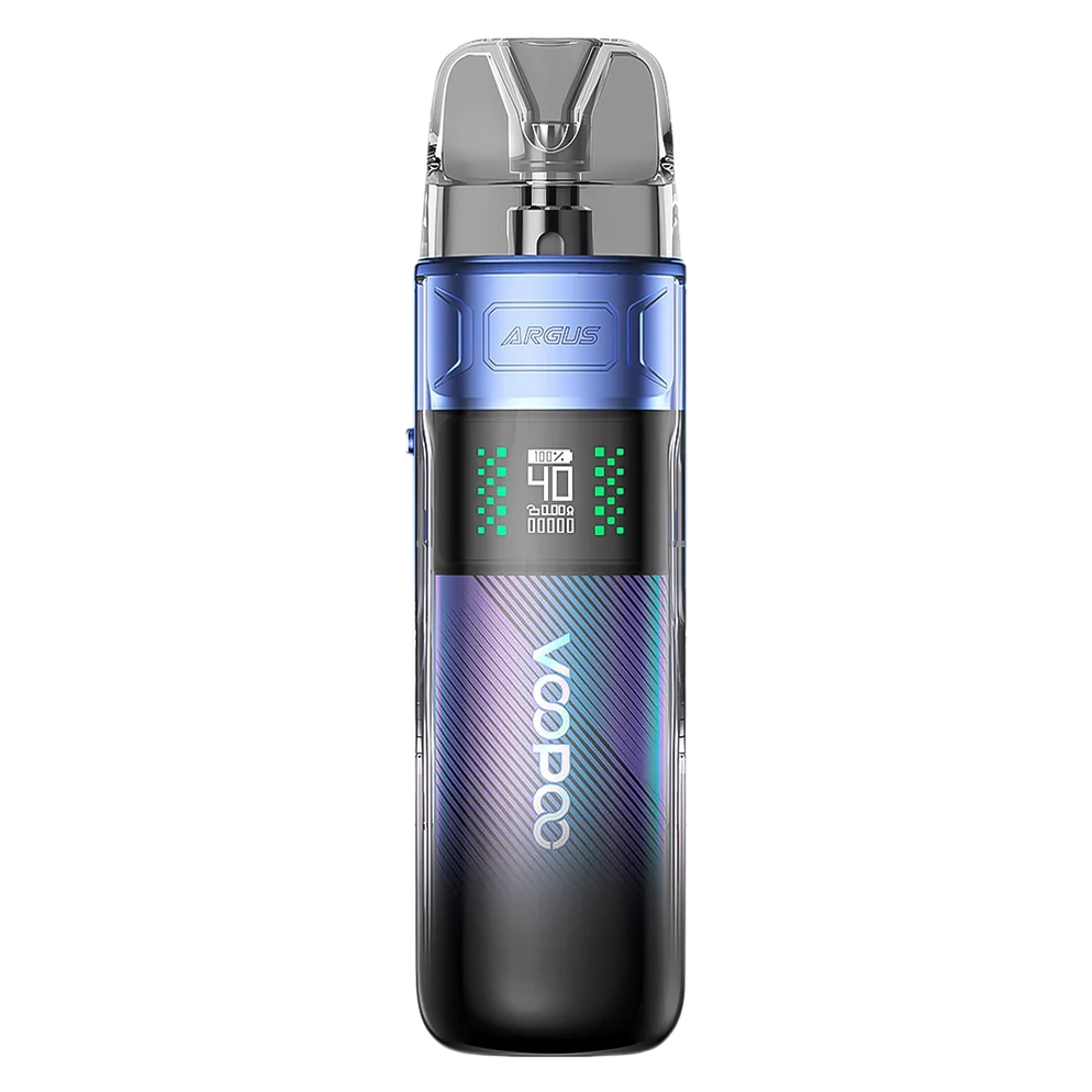 VooPoo Argus E40 Pod Kit in starlight purple featuring an 1800mAh battery, adjustable 5W to 40W output, 0.42-inch OLED screen and adjustable airflow.