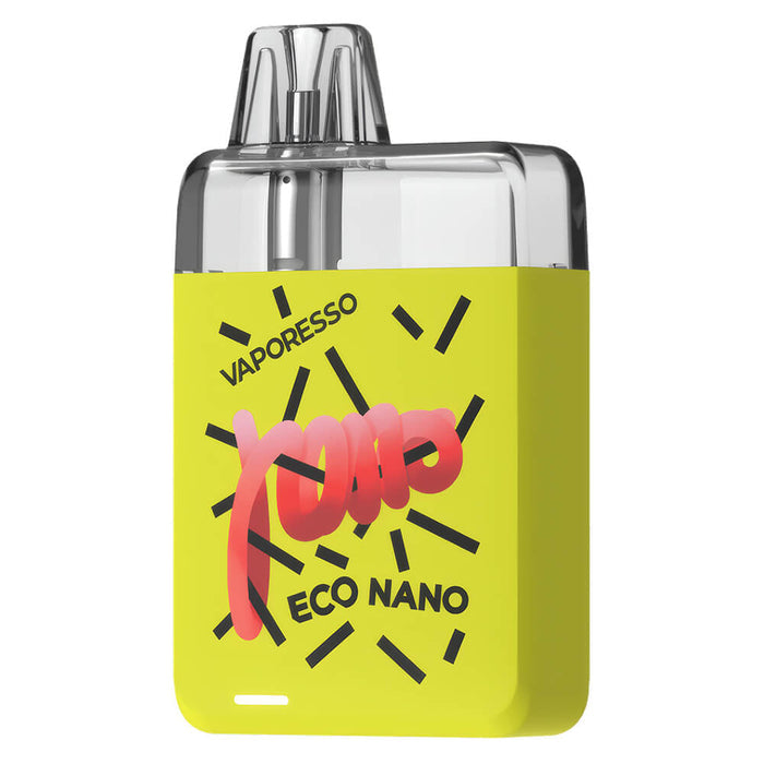 Vaporesso Eco Nano Vape Pod Kit in Summer Yellow – compact and eco-friendly vape device with a sleek matte design, long-lasting battery, and refillable pod system.