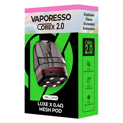 Vaporesso Luxe X Corex 2.0 Pods – 2ml leak-resistant, magnetic fit, COREX tech for better flavor & longer coil life.