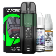 Vaporesso Luxe X Pod Vape Kit in Silver – stylish and futuristic pod system with Luxe X Replacement Pods & 2 Free Nic Salts of your choice.