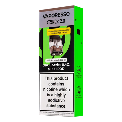 Vaporesso XROS Corex 2.0 Pods in 0.4Ω – 2ml refillable, leak-proof design with Corex heating tech, long-lasting coils for XROS kits.