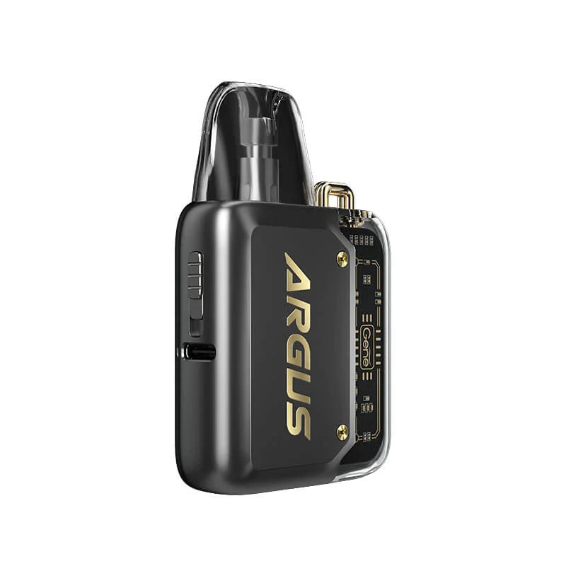 VooPoo Argus P1 Pod Kit Device in Gunmetal – futuristic and compact vape device with a transparent chassis, fast charging, and smooth performance.