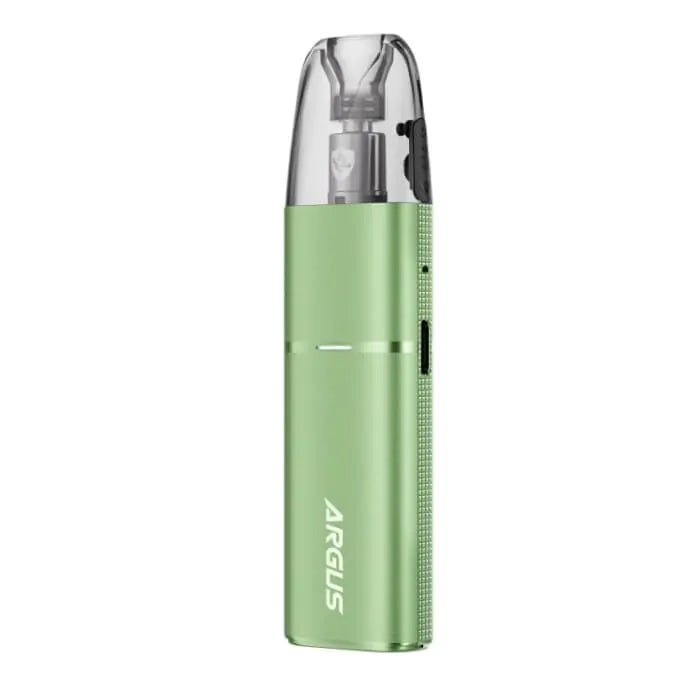 Voopoo Argus G3 Mini Pod Kit in Glass Green – compact 1350mAh pod system with 2ml refillable pods, 5–30W output, and built-in coil options for MTL and RDL vaping.