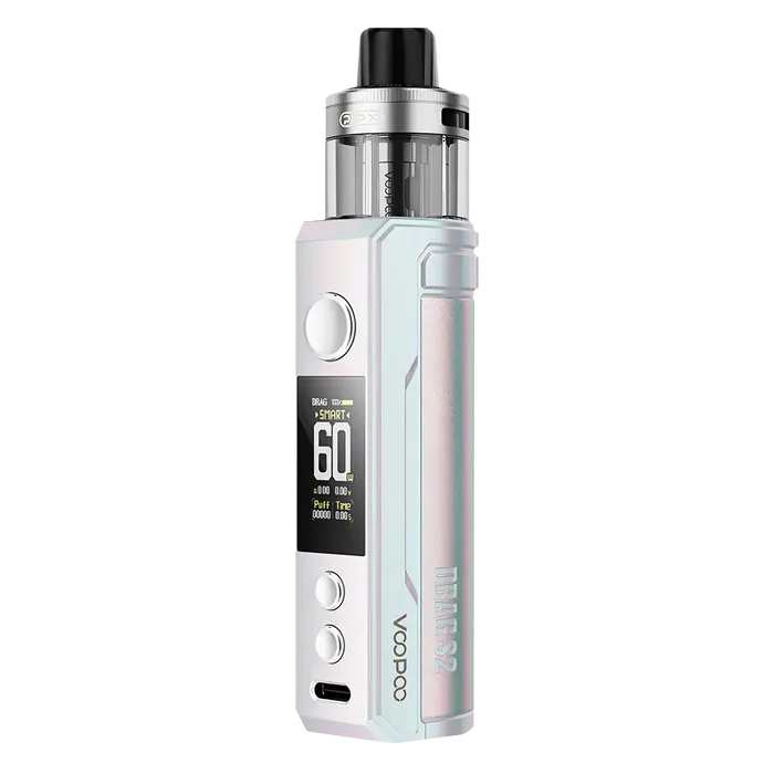 Voopoo Drag S2 60W Pod Kit in Colorful Silver – powerful and vibrant vape device with up to 60W output, dynamic silver gradient finish, and advanced airflow and performance control.