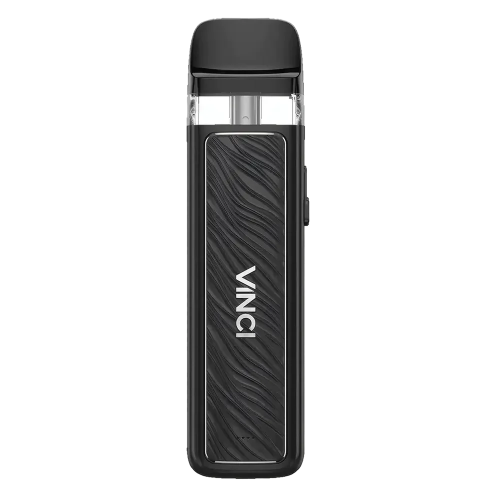 VooPoo Vinci Royal Edition Pod Kit in black ripple Colour featuring an 800mAh battery, 15W maximum output, LED battery indicator, side-fill pods and adjustable airflow.