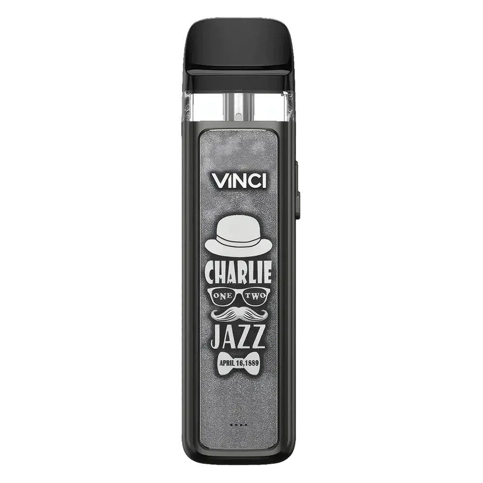 VooPoo Vinci Royal Edition Pod Kit in silver jazz Colour featuring an 800mAh battery, 15W maximum output, LED battery indicator, side-fill pods and adjustable airflow.