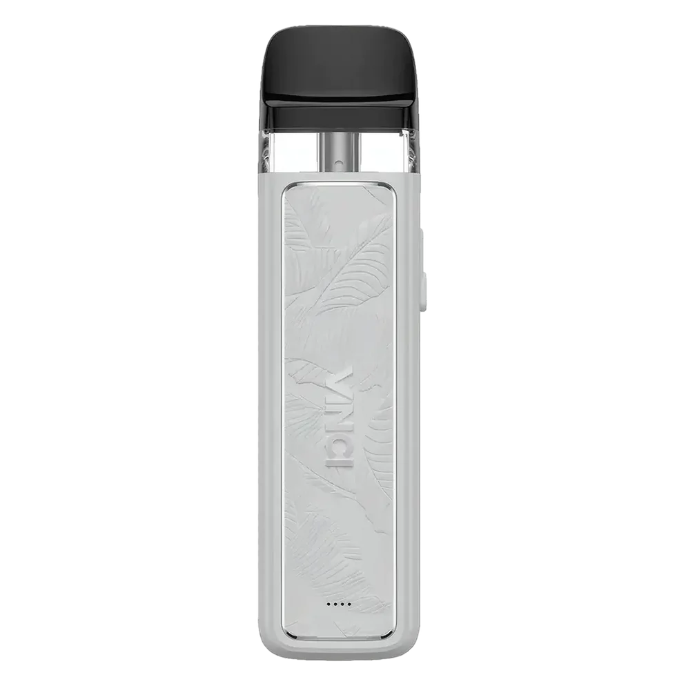VooPoo Vinci Royal Edition Pod Kit in white leaf Colour featuring an 800mAh battery, 15W maximum output, LED battery indicator, side-fill pods and adjustable airflow.