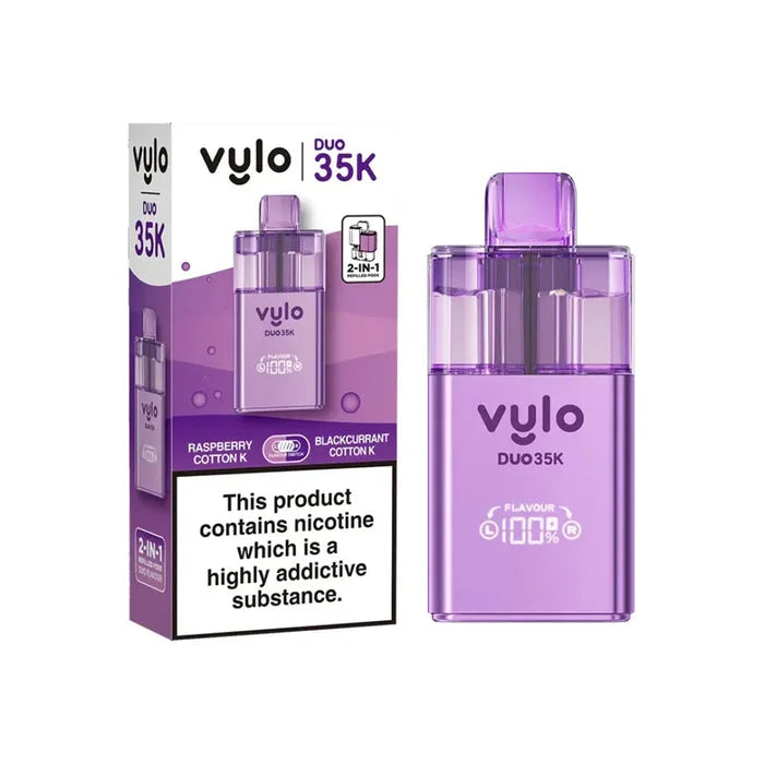 Vylo Duo 35K Prefilled Pod Kit in Blueberry Cotton K/ Blackcurrant Cotton K - offering up to 35000 puffs with smooth flavour