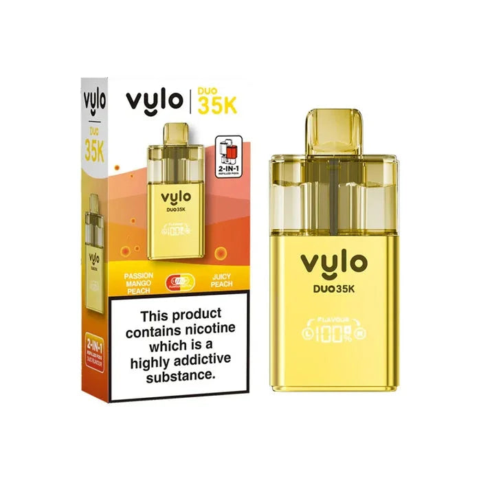 Vylo Duo 35K Prefilled Pod Kit in Passion Mango Peach/ Juicy Peach - offering up to 35000 puffs with smooth flavour
