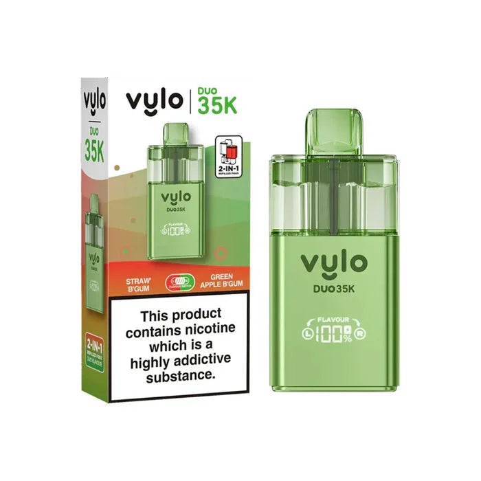 Vylo Duo 35K Prefilled Pod Kit in Straw B'Gum/ Green Apple B'Gum - offering up to 35000 puffs with smooth flavour