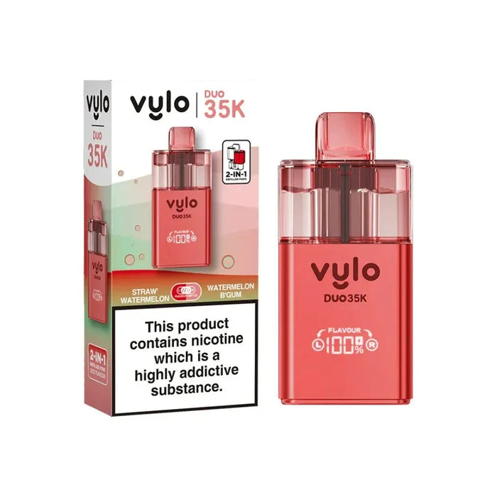 Vylo Duo 35K Prefilled Pod Kit in Straw Watermelon/ Watermelon B'Gum - offering up to 35000 puffs with smooth flavour