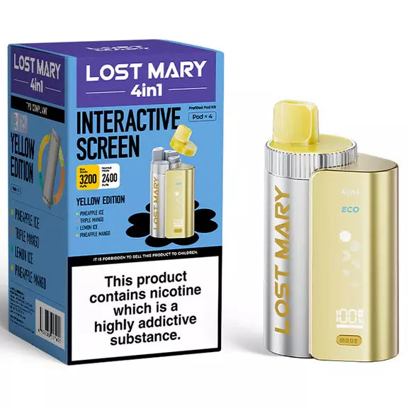 Lost Mary 4-in-1 Prefilled Pod Kit Yellow Edition – versatile vape device with four interchangeable flavors and sleek design