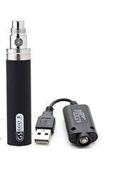 GS eGo II 2200mAh high-capacity vape battery in black with USB charger, designed for long-lasting vaping sessions.