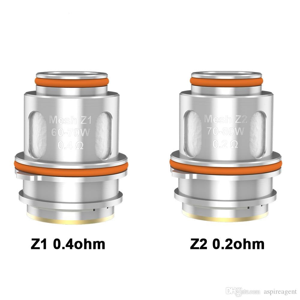 Geekvape Zeus Sub-Ohm replacement mesh coils available in Z1 and Z2 variants for enhanced flavor and cloud production.