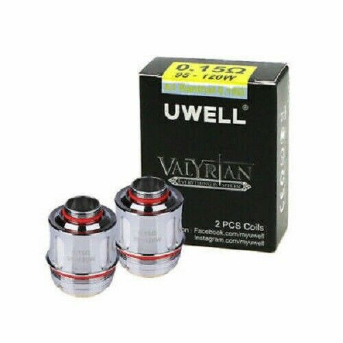Pack of Uwell Valyrian 0.15Ω dual replacement coils designed for enhanced flavor and vapor production.