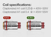 Uwell Nunchaku replacement coils, TPD compliant, available in 0.4Ω and 0.25Ω resistances for sub-ohm vaping with rich flavor and vapor.