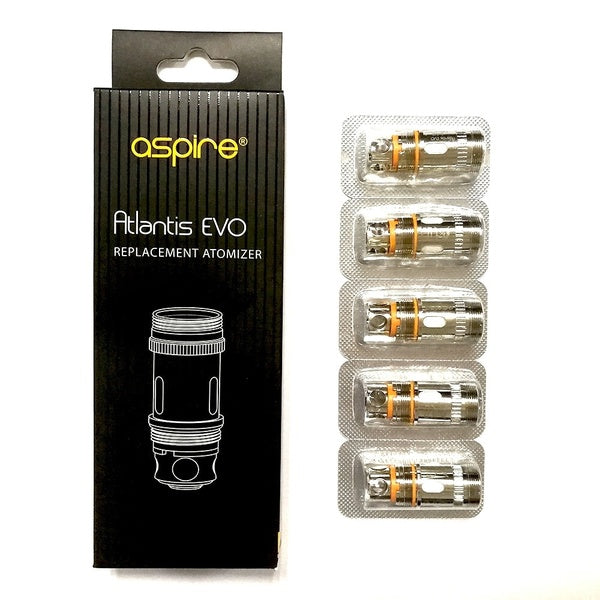 Aspire Atlantis Evo replacement coil heads available in 0.4ohm and 0.5ohm resistances, designed for enhanced flavor and vapor.