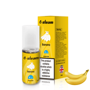 A-Steam 10ml e-liquid bottle in Banana flavor, offering a variety of flavors for vaping.