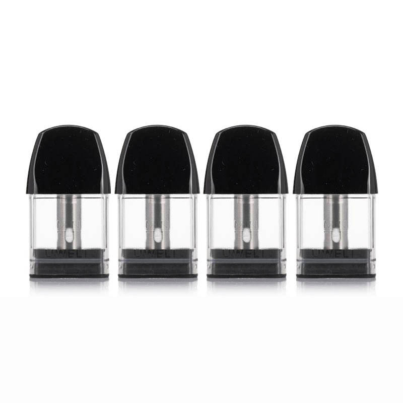 Uwell Caliburn AK2 replacement pods, pack of 4 genuine refillable cartridges with 2ml e‑liquid capacity, designed for use with the Caliburn AK2 Pod Kit to deliver consistent flavor, smooth vapor, and reliable performance.