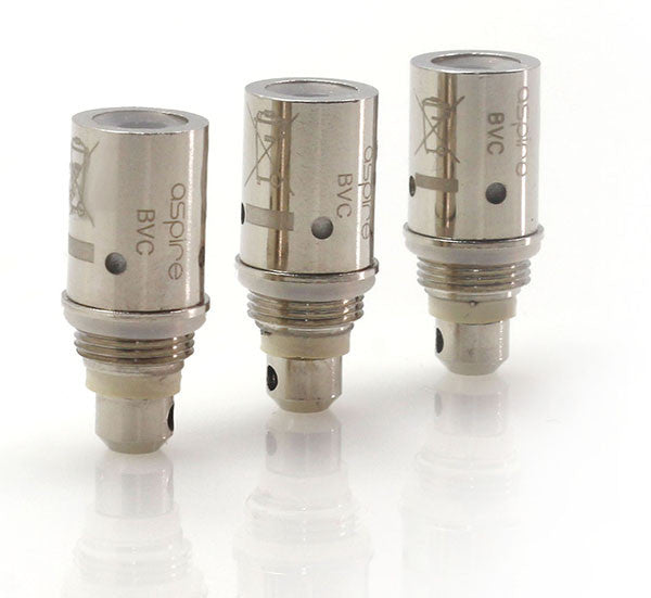 Pack of five Aspire BVC coils compatible with K1, ET-S, ET, CE5, and CE5-S tanks, TPD compliant for reliable vaping performance.