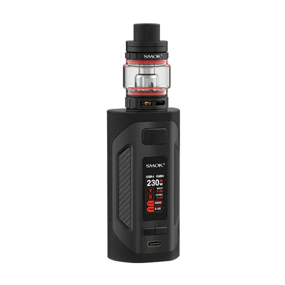 SMOK Rigel Mod Kit with TFV9 tank, 2ml e-liquid capacity, 230W starter kit in Black with advanced temperature control and adjustable settings.