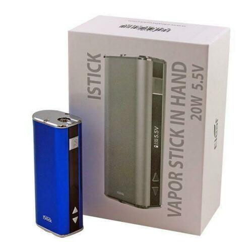 Authentic Eleaf iStick mod vape e-cigarette in Blue, with adjustable 20W and 30W power settings, featuring a 2200mAh rechargeable battery for extended vaping sessions.