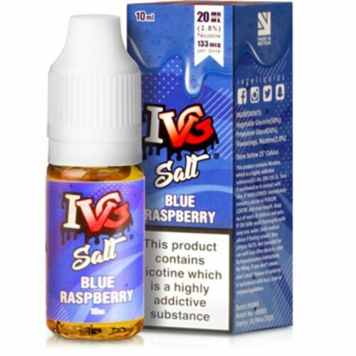 IVG Nic Salt E-Liquid Blue Raspberry – 10ml bottles, pack of 10, 50/50 VG/PG blend available in 10mg or 20mg nicotine strength.