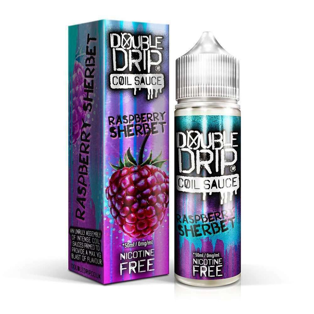 Double Drip Raspberry Sherbet Coil Sauce 50ml e-liquid with 80VG/20PG ratio, offering a zesty lemon candy flavor.