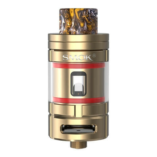 SMOK TFV16 Lite 2ml sub-ohm vape tank in Gold, equipped with advanced conical mesh coil technology for enhanced flavor and vapor production, TPD compliant design.