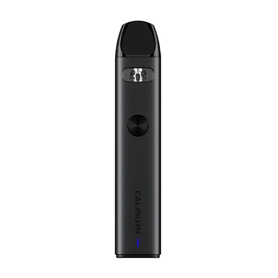 Uwell Caliburn A2 Pod Kit in Grey – slim and user-friendly pod system with a 520mAh battery, Pro-FOCS flavor technology, and top-fill 2ml pods for a smooth and consistent MTL vaping experience.