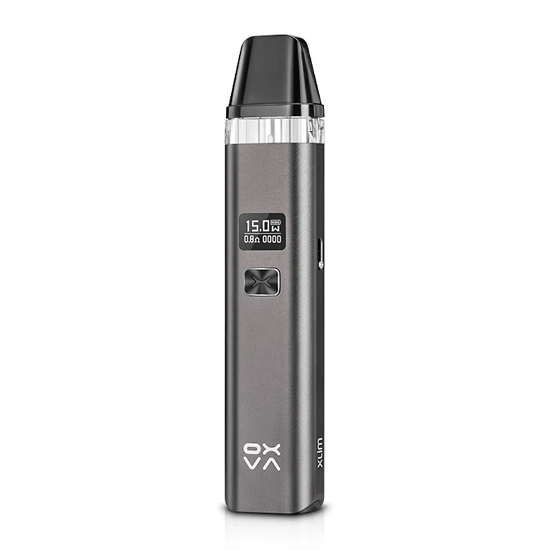 OXVA Xlim V2 Pod Kit in Gunmetal, a compact 25W pod system with a built‑in 900mAh battery and 2ml e‑liquid capacity, designed for smooth vapor production, adjustable airflow, and a reliable all‑day vaping experience.