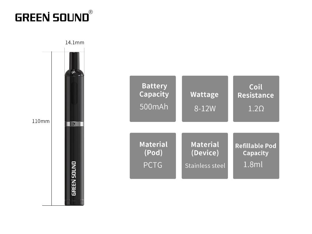 Genuine Green Sound Q3 12W refillable pod vape kit with 500mAh battery, available in all colors.