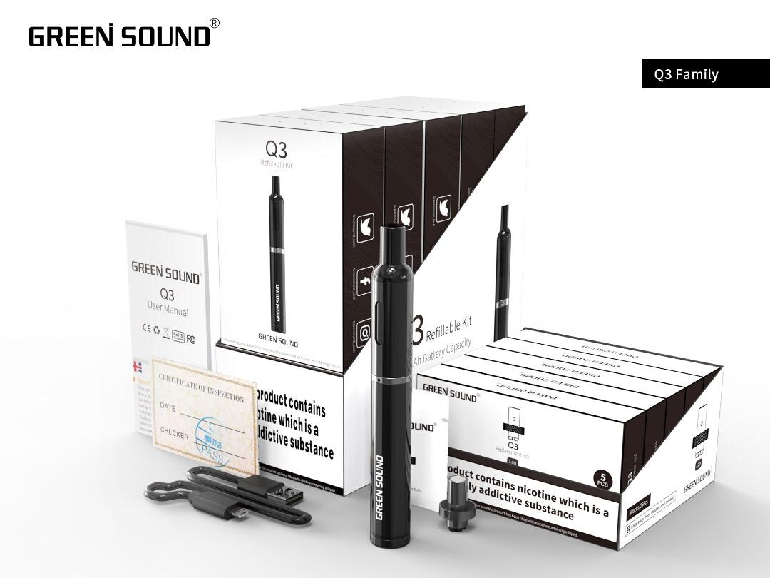 Genuine Green Sound Q3 12W refillable pod vape kit with 500mAh battery, available in all colors.