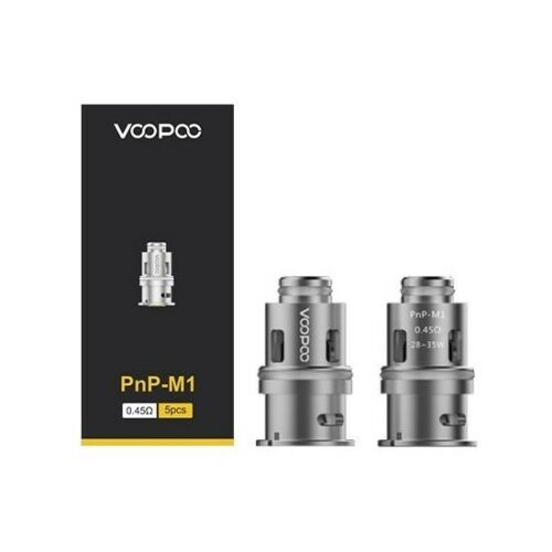 Genuine VooPoo PnP M1 0.45 ohm mesh vape coils for restricted direct-to-lung vaping, pack of 5 replacement coils