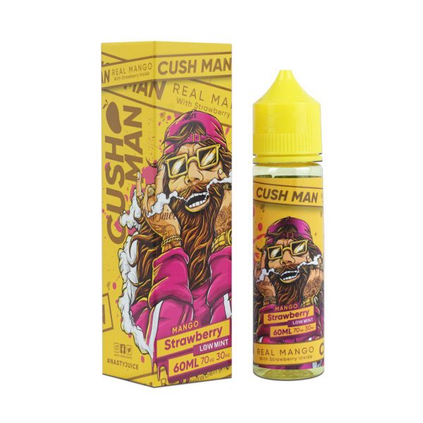 Nasty Cush Man Mango Series in Mango Strawberry 60ml e-liquid, available in 0mg or 3mg nicotine, delivering a sweet tropical mango flavor.