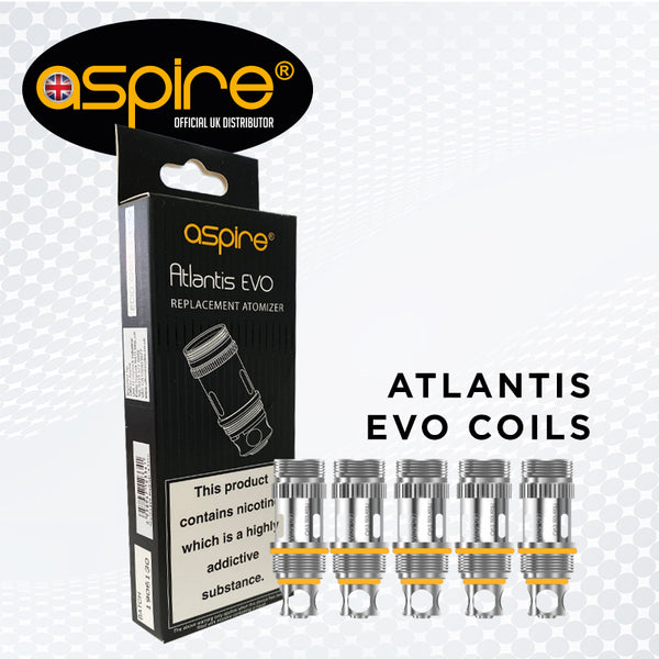 Aspire Atlantis Evo replacement coil heads available in 0.4ohm and 0.5ohm resistances, designed for enhanced flavor and vapor.