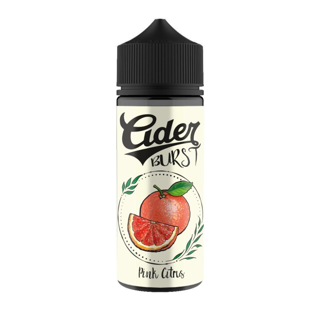 100ml shortfill bottle of New Cider Burst Vape Juice in Pink Citrus flavor, a smooth 70VG/30PG blend for rich flavor and dense clouds, nicotine-free with room for nic shots.