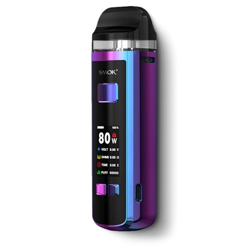 SMOK RPM 2S 80W Prism Rainbow mod pod vape kit, TPD compliant e-cigarette with replaceable 18650 battery and refillable pod system.