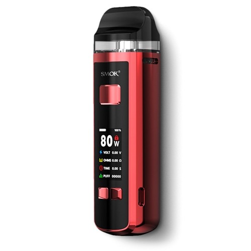 SMOK RPM 2S 80W Red mod pod vape kit, TPD compliant e-cigarette with replaceable 18650 battery and refillable pod system.