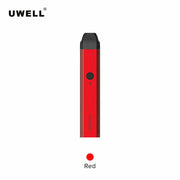 Uwell Caliburn AIO Red pod vape kit with built-in rechargeable battery and refillable cartridge system.