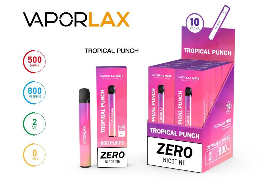 VAPORLAX MATE Disposable Vape Pod | 800 Puff | 0MG | 500mAh Battery| 10 Flavours