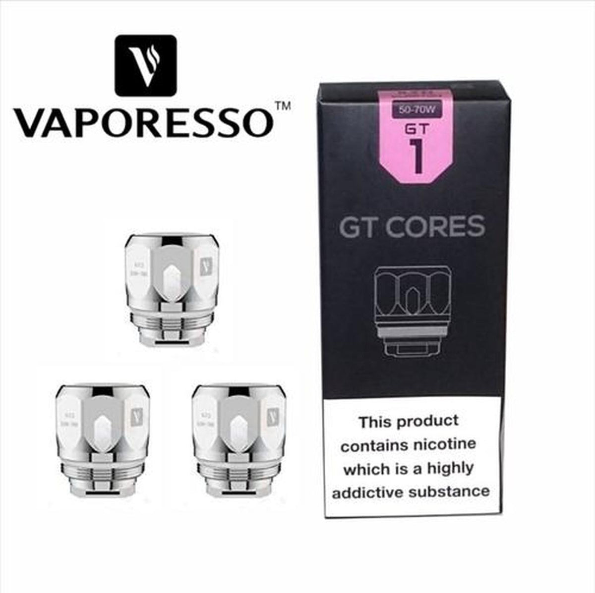 Pack of three Vaporesso GT Core replacement coils compatible with NRG and Cascade tanks, designed for rich flavor and vapor production.
